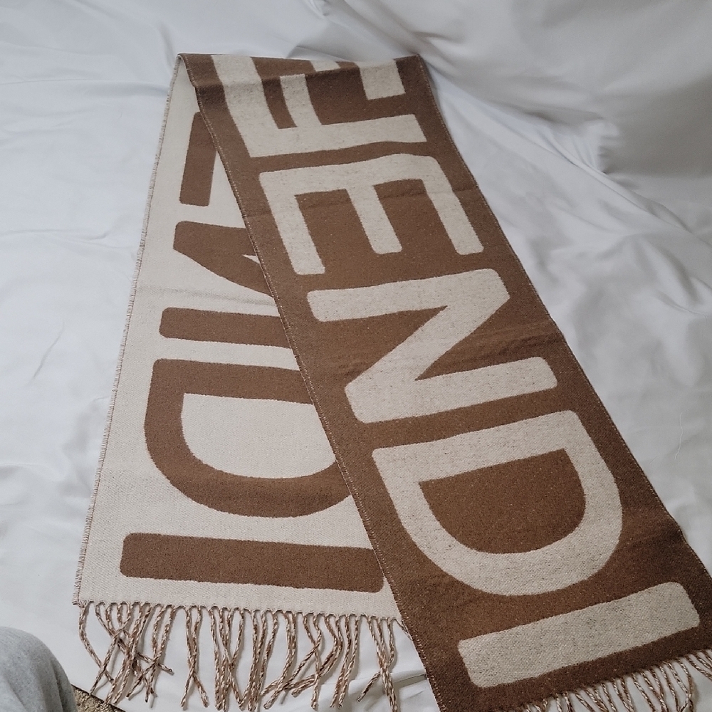 Fendi Tan and Cream Logo Scarf